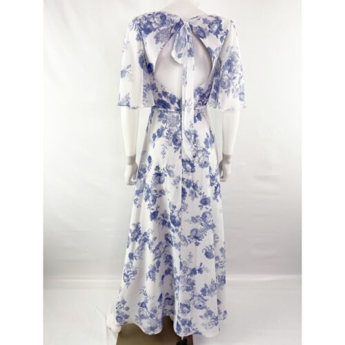 Maxi Vestido de Dama de Honor MARCHESA Notte Talla 2 Blanco ROMA Vestido Floral en Azul Polvoriento - Imagen 10 de 15