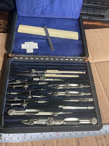 ANTIKES SET ZEICHENINSTRUMENTE BESTÜCKTER KOFFERMACHER W. H. HARLING, LONDON,1889 - Bild 15 von 24