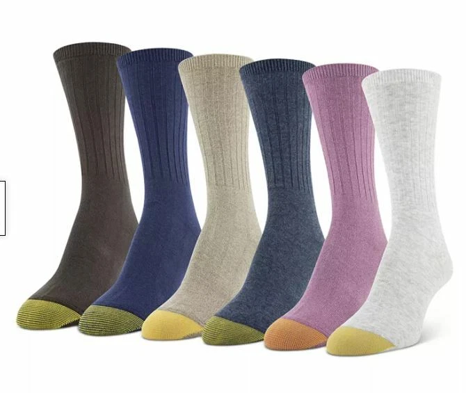 GOLD TOE Women's 6 pack Crew Multi Color Socks, 9-11 fits shoe sizes 6-9