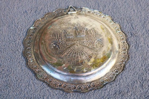 Placa de Plata Sobre Cobre Bandeja 8" Estampada T90 Camboya Inusual Estate Find KA - Imagen 9 de 9