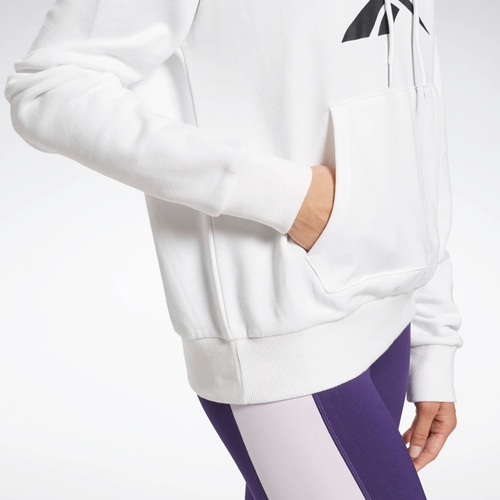 Women Reebok Logo French Terry Pullover Hoodie Size Small S White Black GP8794 - Picture 5 of 15