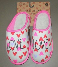 RAE DUNN S 5-6 Women's Pink  Gray LOVE Heart Print Slippers