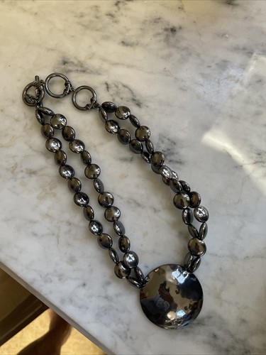 Jones New York Faux Hematite Disc Bead Chunky Necklace 15"+ - Picture 5 of 5