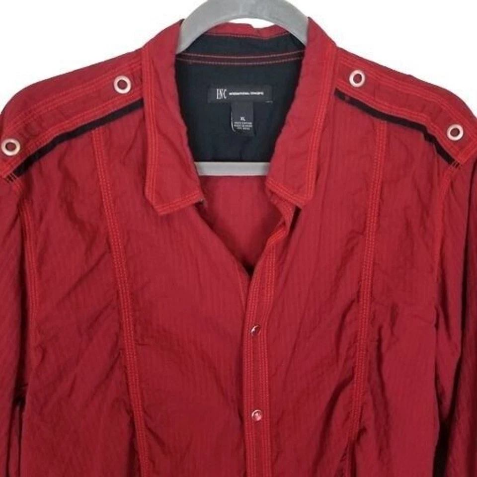 INC International Concepts Mens XL Red Long Sleeves Snap Front Shirt Collared - Image 2 of 4