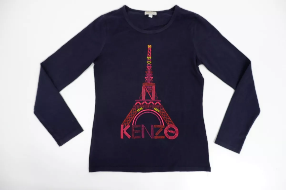 Kenzo Girls T Shirt Top Age 12 Yrs Navy Blue Embroidered Logo Long Sleeve