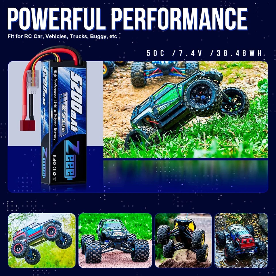 Zeee 7,4V 2S LiPo Akku T Plug 50C 5200mAh Hardcase für RC Auto Monster Truck LKW - Bild 4 von 4