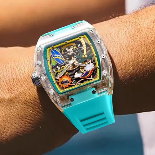 Reloj Tonneau mecánico automático para hombre K9 cristal esqueleto luminoso esfera cara grande - Imagen 11 de 17