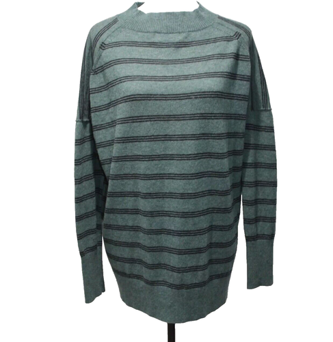 Hatch Maternity Merino Sweater Wool Green Black Striped Drop Shoulder Crew XS - Picture 6 of 6