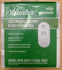Hunter Universal On/Off Damp Rated Ceiling Fan Remote Control White - #99394
