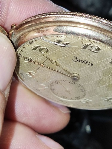 Taschenuhr 1930 Zentra Walz- Gold -Double 20 Micron Uhr vergoldet Vintage Kette  - Bild 11 von 12