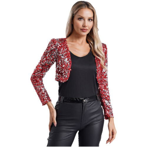 DE ranrann Bolero Damen Festlich Pailletten Glitzer Kurze Langarm Schulterjacke - Bild 5 von 57