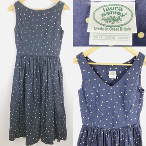Vintage Uk Donna Dress stile 50 Dots Long Blu scuro Ashley 12 Laura anni 5wqIp6a