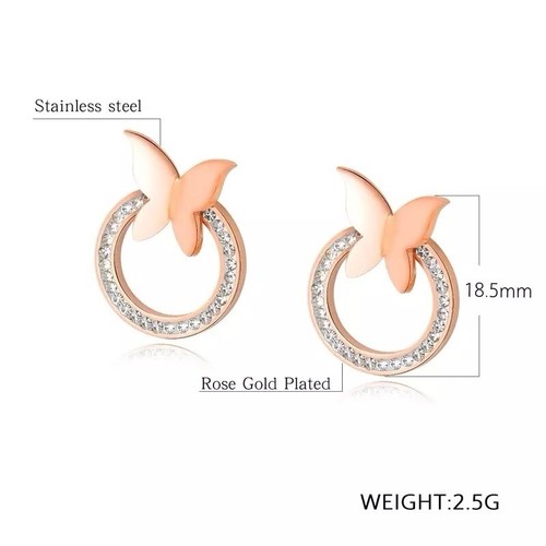 925 Sterling Silver Butterflies Crystals Hoop Rose Gold Stud Earrings - Picture 4 of 4