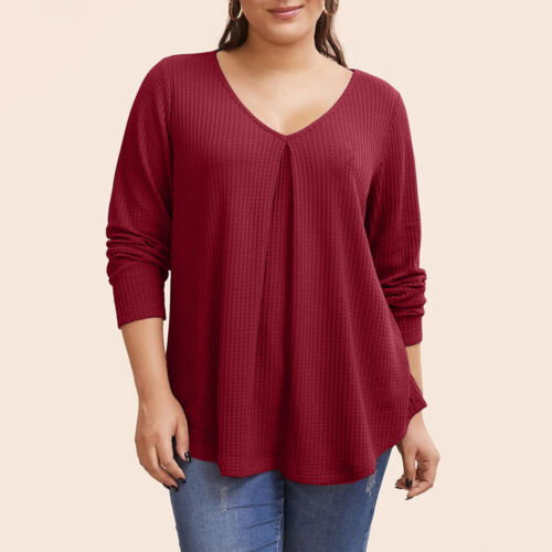 PLUS SIZE ⭐ Women V Neck Basic Tunic Tops Long Sleeve Casual Loose Jumper Shirt - Picture 3 of 18
