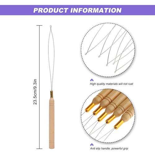 Premium Nano Ring Hair Extensions Silicone Nano Beads Hook Pulling Needle Tool M - Picture 5 of 27