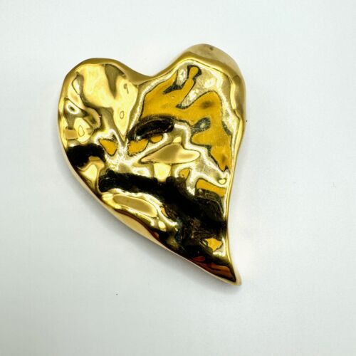 "Joyería patrimonial - Broche vintage años 80 CINER 18K GP GRANDE corazón arrugado 2x2,75" - Imagen 4 de 10