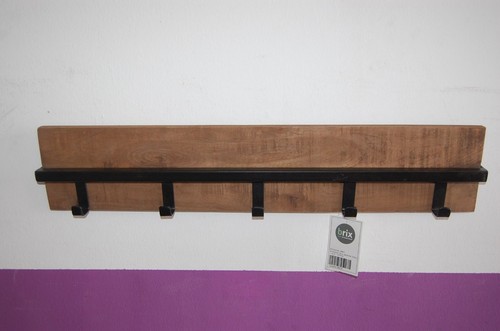 Appendiabiti da parete in legno di mango mango metallo etano gancio cappelliera pannello da parete - Foto 7 di 7