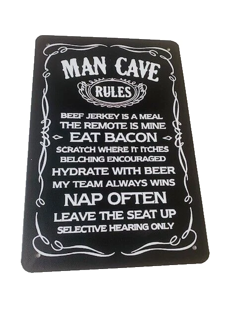 Letrero de pared de hojalata MAN CAVE RULES estampado vintage estilo retro garaje sótano bar hombre Foto 2 de 3