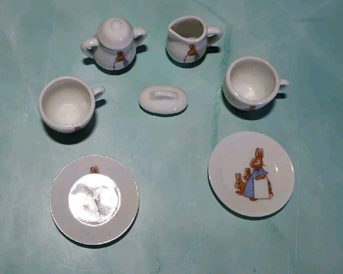 Porcelain Tea Set Miniature 1974 Rabbit Family Easter Taiwan Vintage 8 Piece - Picture 3 of 5