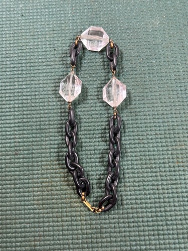 VINTAGE MIRIAM HASKELL BLACK CHAIN ROPE & ACRYLIC CRYSTAL JEWEL BEAD NECKLACE - Picture 4 of 6