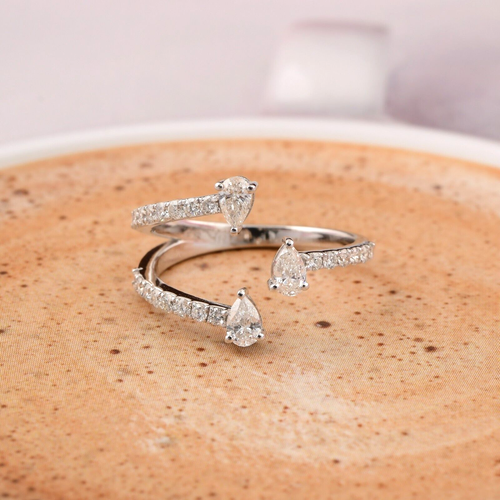 0.78 Ct Round Pear Lab Grown CVD Diamond Cuff Ring 14k White Gold Birthday Gift - 第 2/8 張圖片