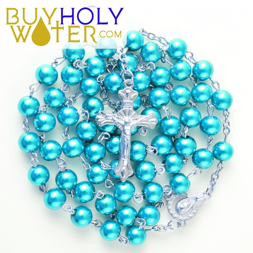 Blessed Blue Prayer Rosary Glass Bead Religious Catholic Necklace Crucifix God - Bild 18 von 24