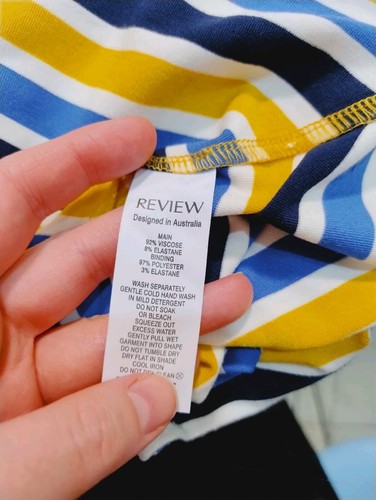 review yellow and blue striped Ponte Stretch Belted Dress Size 8 Comfort - Picture 6 of 8