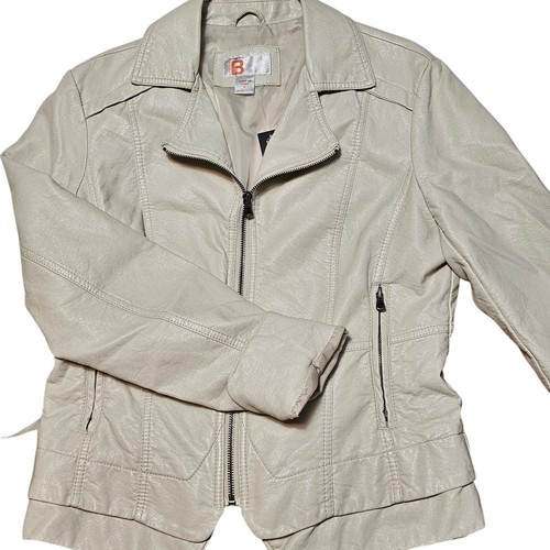 Bernardo Collection Anthropologie Vegan Leather Moto Jacket Sz M Cream Color - Picture 3 of 10