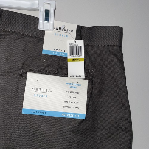 Van Heusen Mens 44x30L Gray Flat Front Dress Pants New - Picture 7 of 8