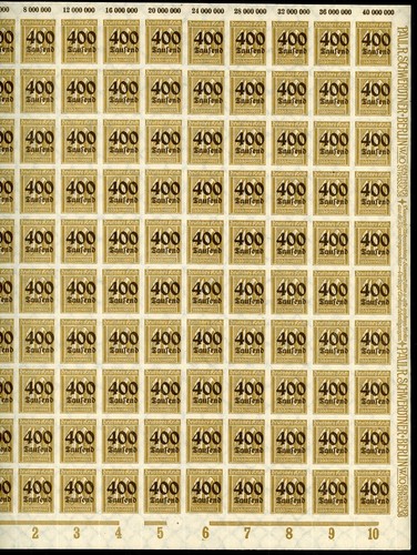 GERMANY 1923 MINT NH SHEET OF 100 STAMPS #275, NUMERALS !! - Imagen 2 de 2