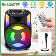 8" Subwoofer Portable Bluetooth Speaker Karaoke Sound System Wired Microphone