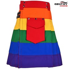 Hybrid Utility Kilt Rainbow LGBTQ Kilt Cargo Pocket Kilt Unisex Scottish Skirt