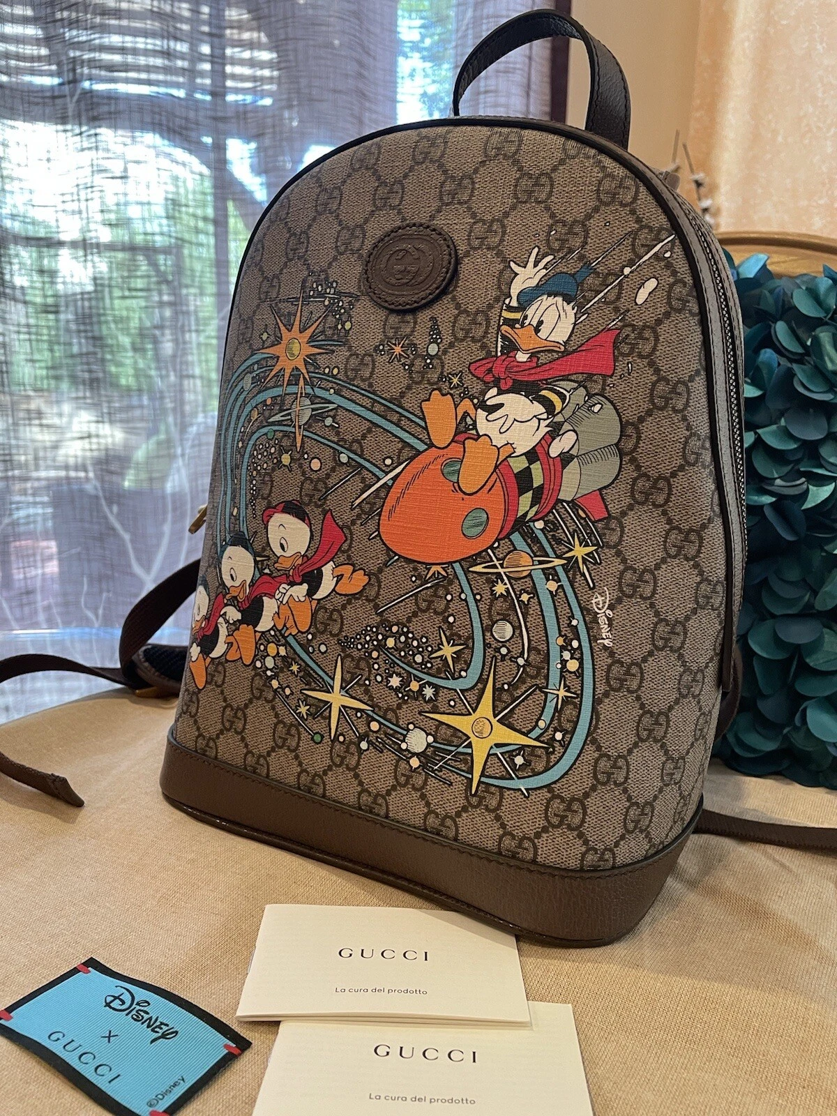 Élégant !* Petit sac à dos Disney x Gucci Donald Duck, sac GG Supreme neuf avec étiquettes