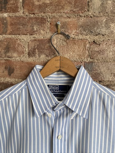 Vtg Polo Ralph Lauren Men’s Dress Shirt, Sz 15.5/34, Blue/White Stripe - Picture 4 of 9