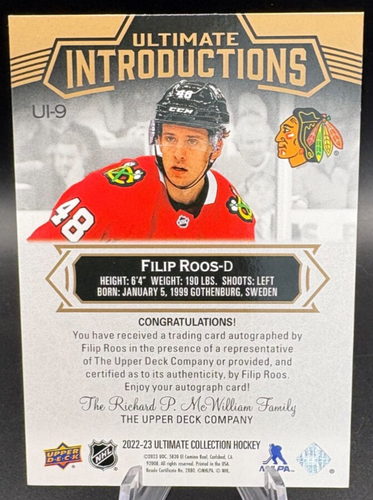 2022-23 Upper Deck Ultimate FILIP ROOS Rookie Auto Introductions #UI-9 - Picture 2 of 3