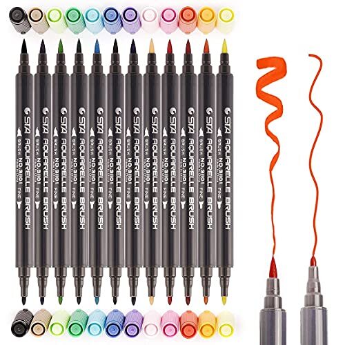 Dual Brush Pens in 12 Colors Brush Markers Paint Markers Paint Pens Watercolo...