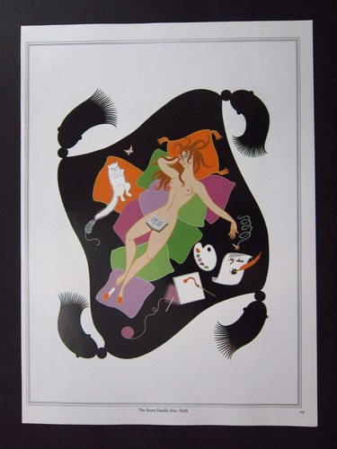 ERTE 7 Deadly Sins Sloth 1984 Vintage 11x9" Romain de Tirtoff Litho Art Print - Picture 4 of 6
