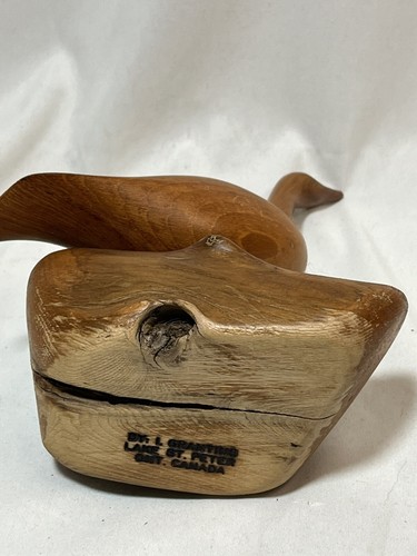 Made In Canada Carved Wooden Bird On Log Stamped L Grantins - Picture 4 of 13