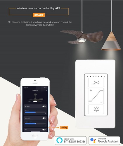 Nexete  Smart Wi-Fi  Ceiling Fan & Light  Remote Control Kit   Alexa Google - Picture 27 of 34
