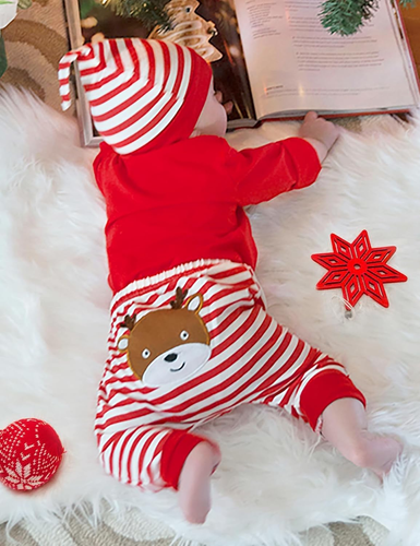 Von Kilizo Baby Girl Christmas Outfit Baby Girl Long Sleeve Rompers Striped Pant - Picture 3 of 12