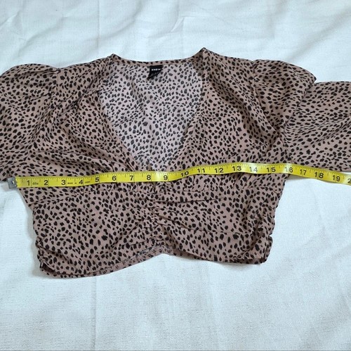 Shein Gepard Print Langarm Cropped Bauern tiefer V-Ausschnitt Top Gr. XS - Bild 5 von 9
