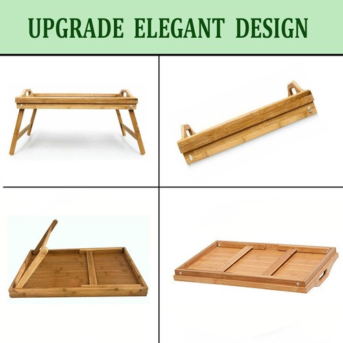 Bamboo Lap Tray Table w/ Folding Legs Breakfast Food Laptop Bed Serving Tray - Picture 6 of 17