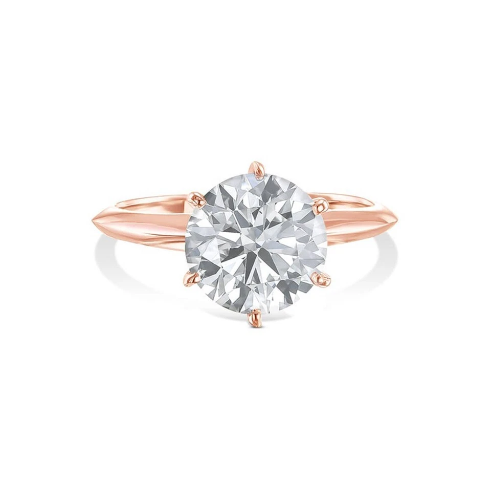 Fine 14k Rose Gold Semi Mount Round Cut Six Prong Setting Solitaire Wedding Ring - Image 4 of 4