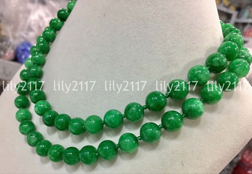 Beautiful Natural 12mm Green Jade Gemstone Round Beads Necklace 34" AAA - Picture 4 of 5