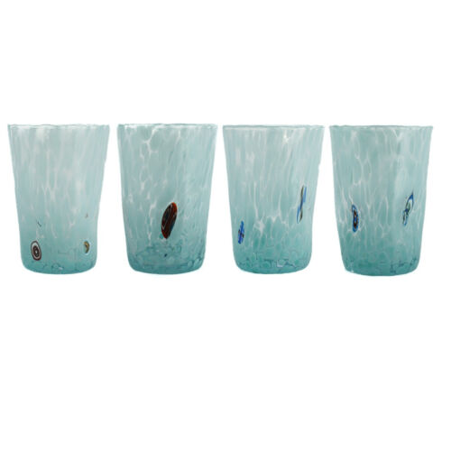 Set of Four 4 Murano Glass Drinking Art Tumblers Light Blue Hand Made Millefiori - Picture 2 of 11