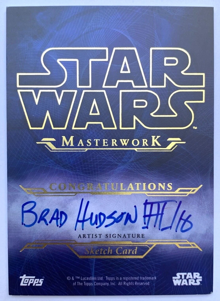 2016 Topps Star Wars Masterwork Y-Wing Pilot 1/1 Sketch Card by Brad Hudson - Bild 2 von 2