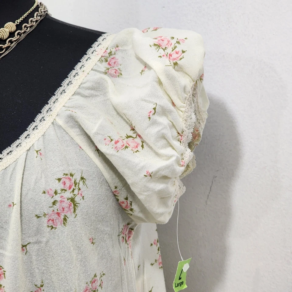 Camisón Vintage JCPenney Amarillo Claro Floral Franela Maxi Modesto Abuela Talla L Foto 4 de 4