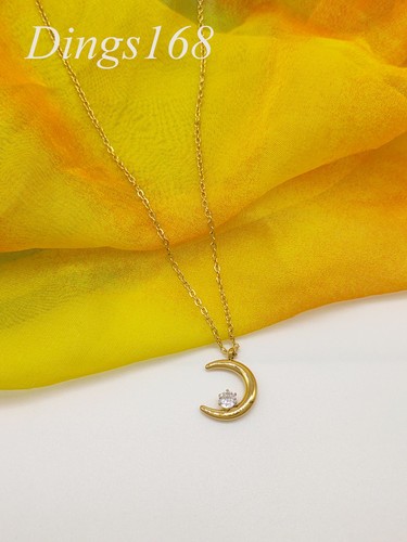 18K Yellow Gold Filled Tarnish-Resist Moon Crystal Star 1mm Rolo Chain Necklace