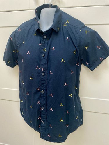 RVCA Men's Short Sleeve Collared Button Up Shirt Slim Fit Size M Navy - Picture 2 of 8