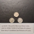 Lot #225 3 Beautiful US Mercury Dimes 1937-D 1939-P 1939-D Fine-VF See Pictures